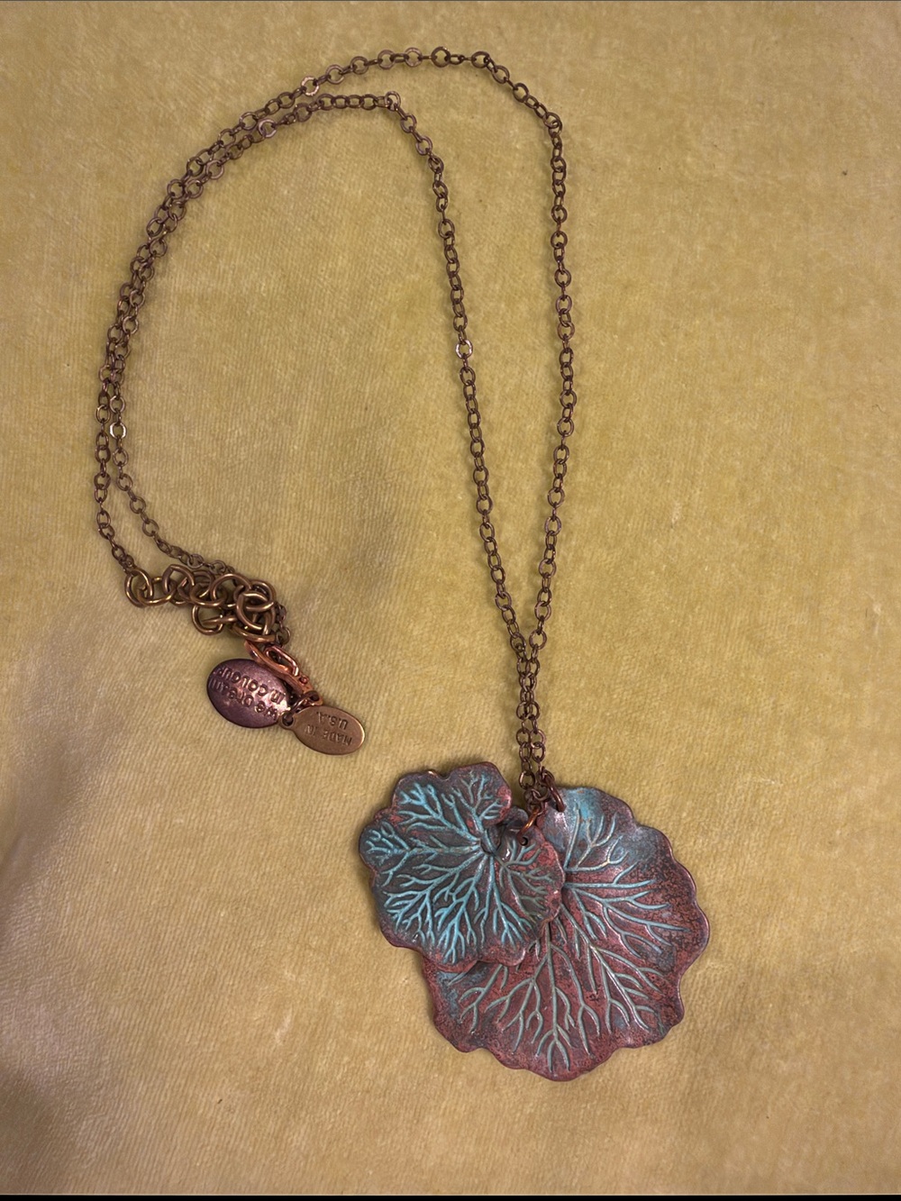 We Dream In Color Copper Patina Lilypad Leaf Necklace
